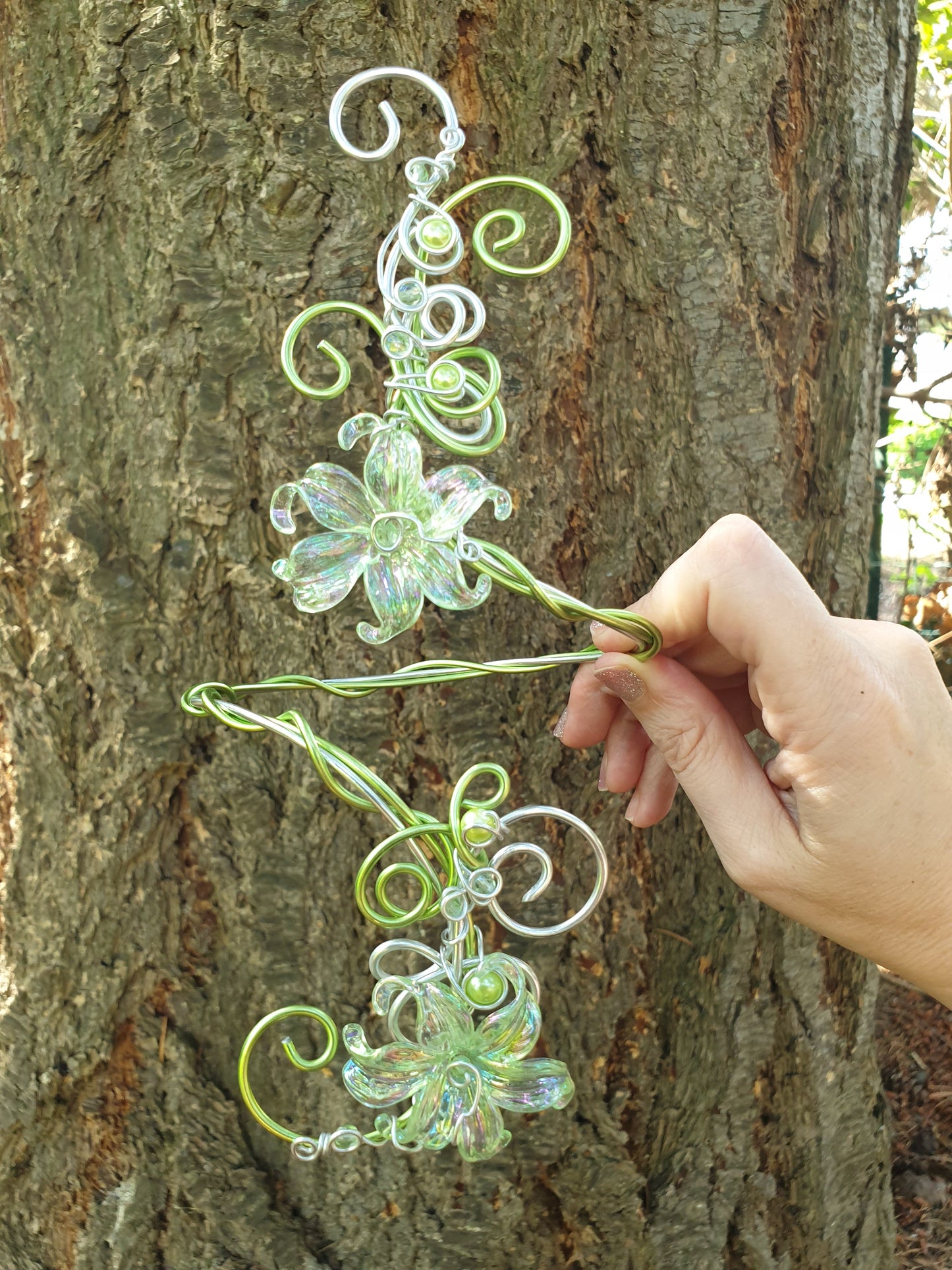 Grand Bracelet de Bras Vert 2 Fleurs