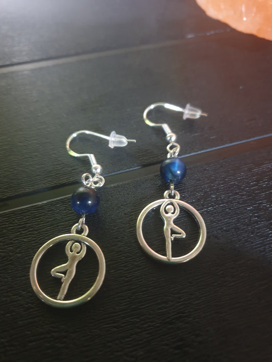 Boucles d'oreilles Yoga ZEN bleues oeil de Faucon