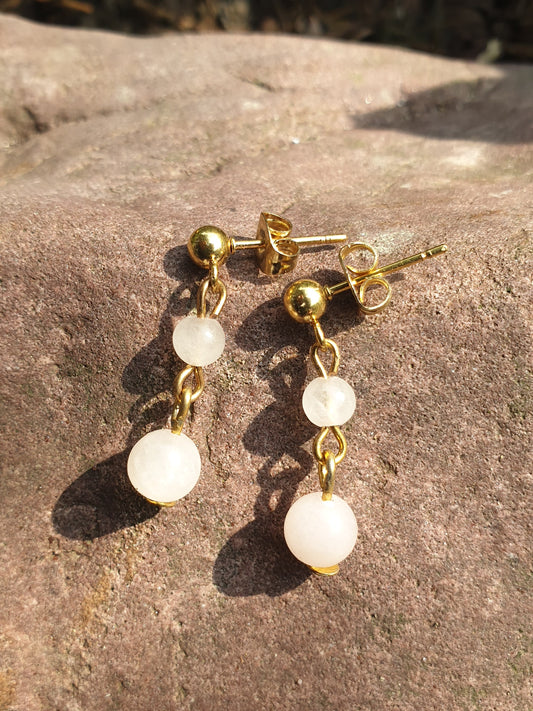 Boucles d'oreilles quartz rose très claires dorées