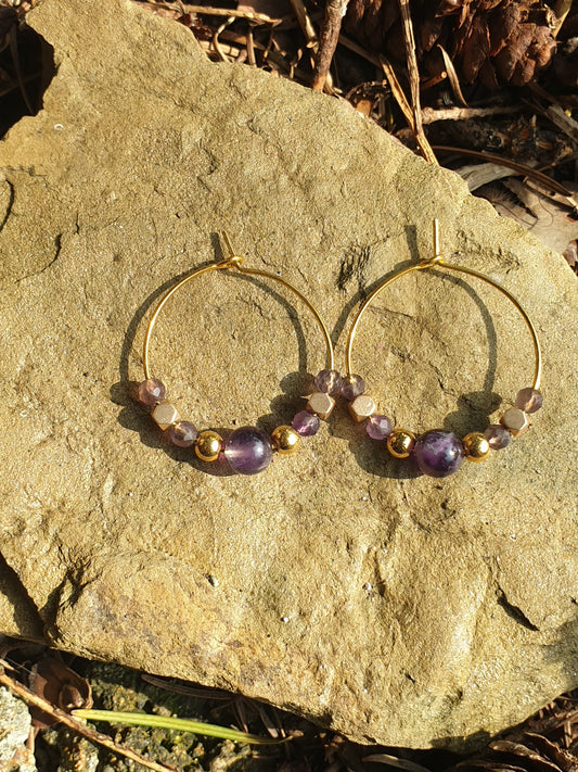 Boucles d'oreilles créoles en Améthyste