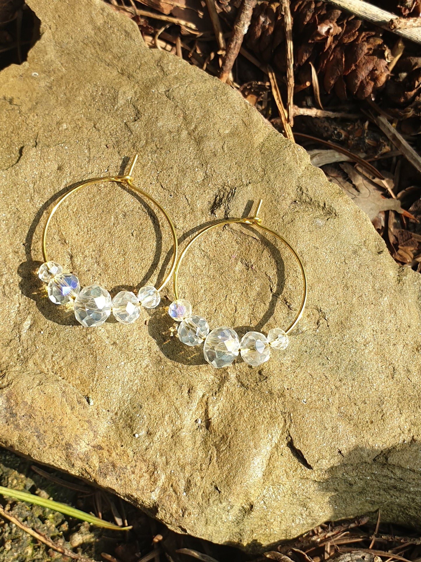 Boucles d'oreilles créoles, cristal, acier inoxydable dorées