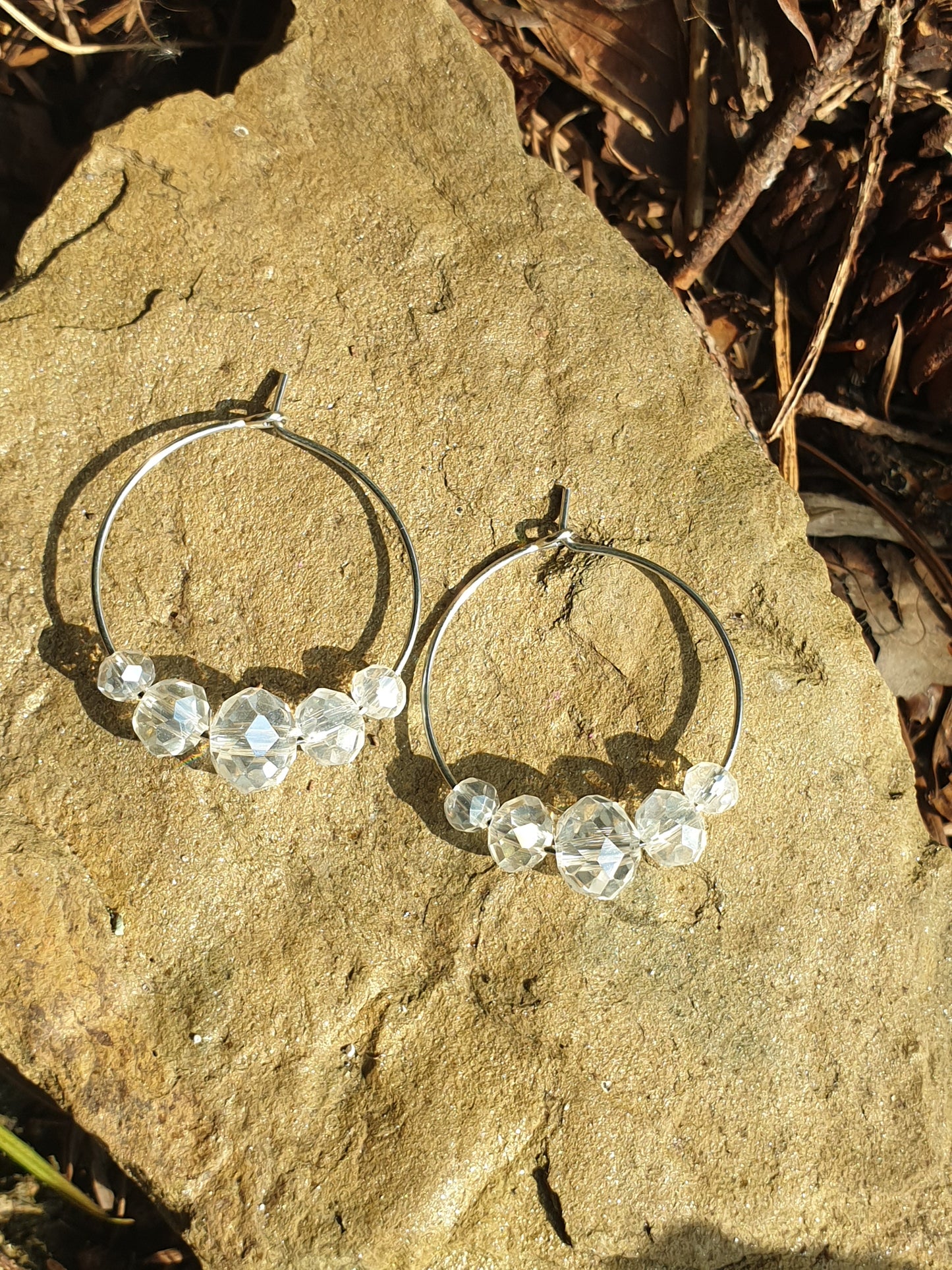 Boucles d'oreilles créoles Argentée Cristal facettes