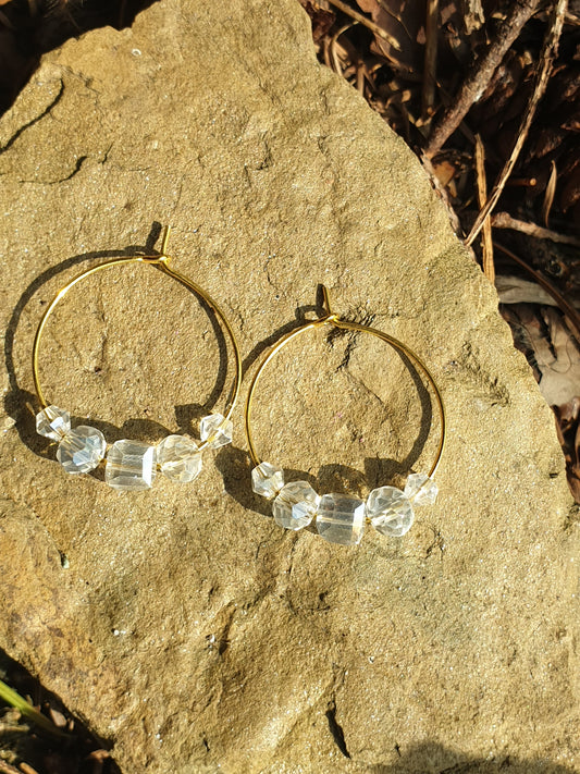 Boucles d'oreilles créoles cristal Cube dorées