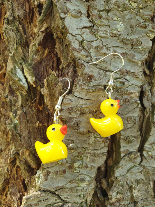 Boucles d'oreilles Canard Jaune, acier inoxydable crochets
