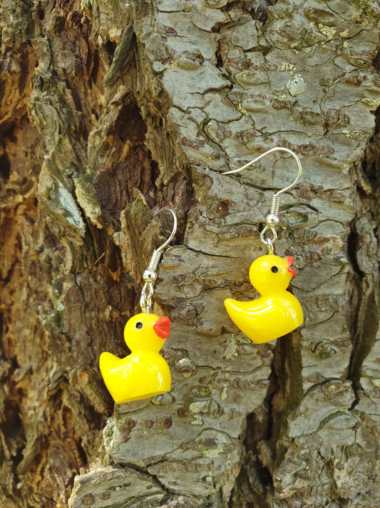 Boucles d'oreilles Canard Jaune, acier inoxydable crochets