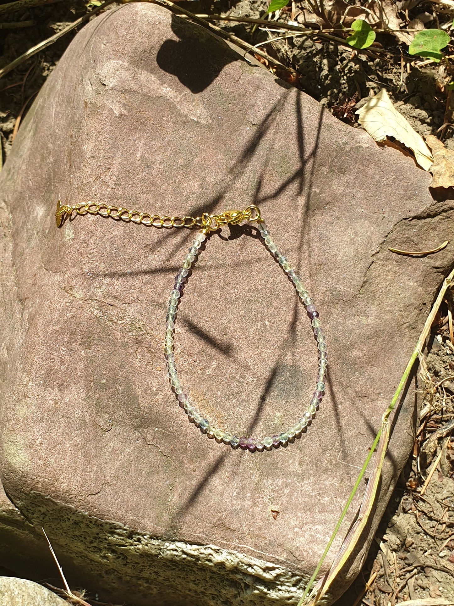 Bracelet en perles de pierre Fluorite Vert et Mauve