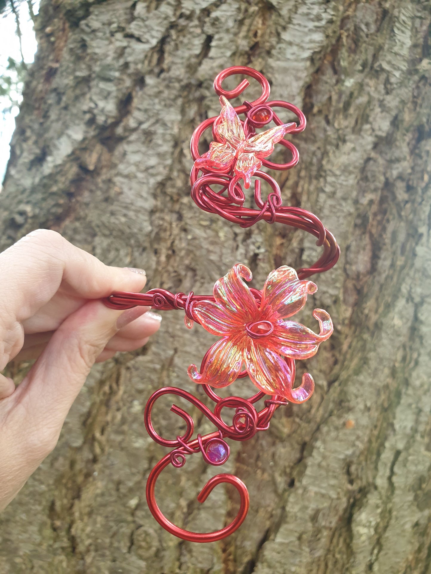 Bracelet de Bras Rouge Fleur et Papillon