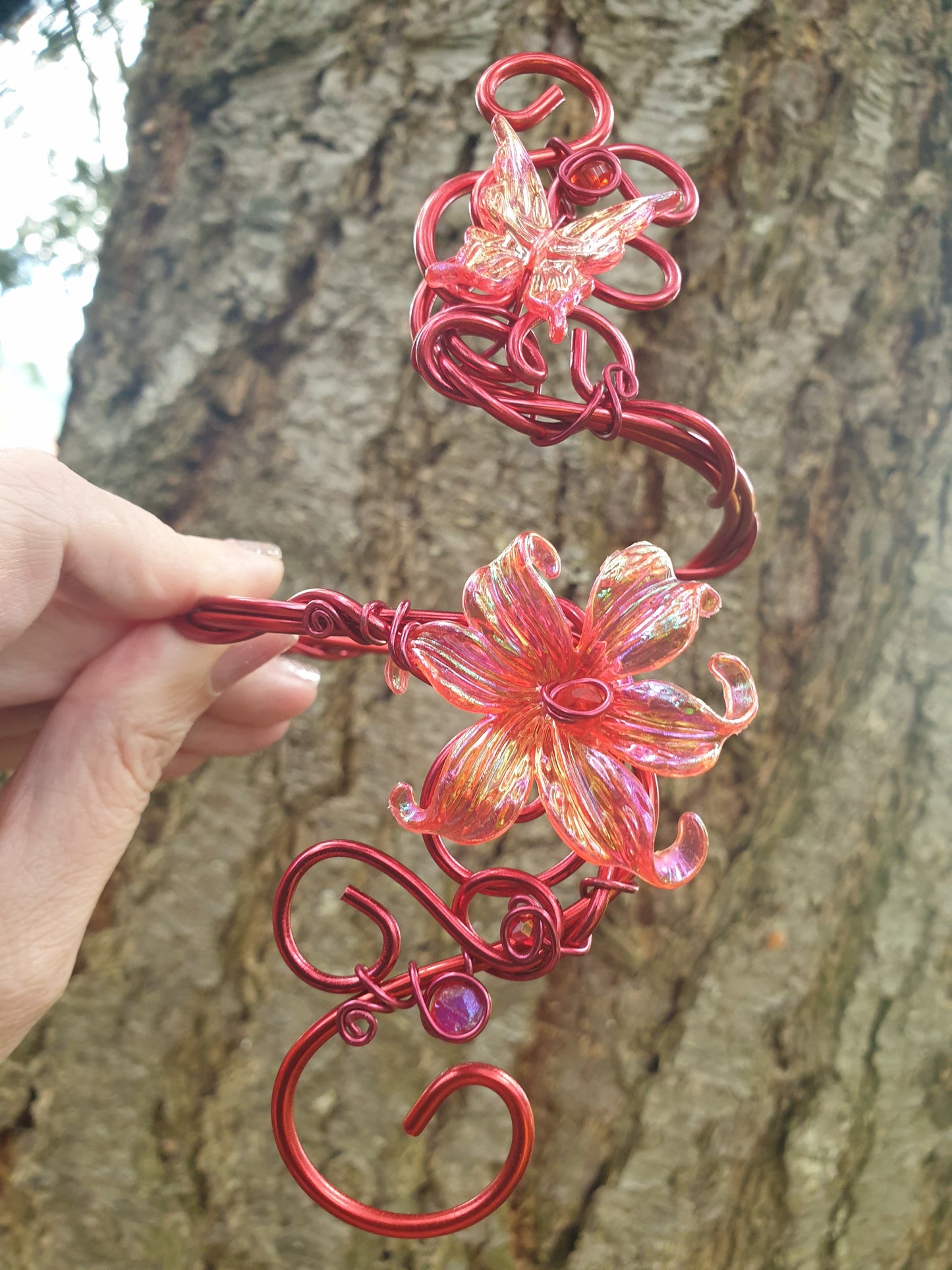 Bracelet de Bras Rouge Fleur et Papillon