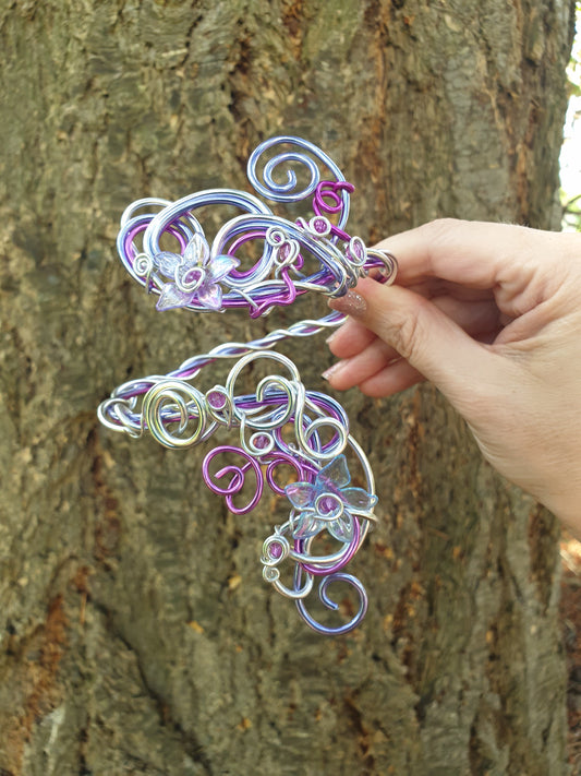 Bracelet Mauve fleur bleues