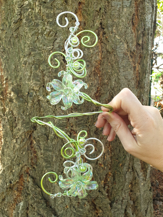 Grand Bracelet de Bras Vert 2 Fleurs