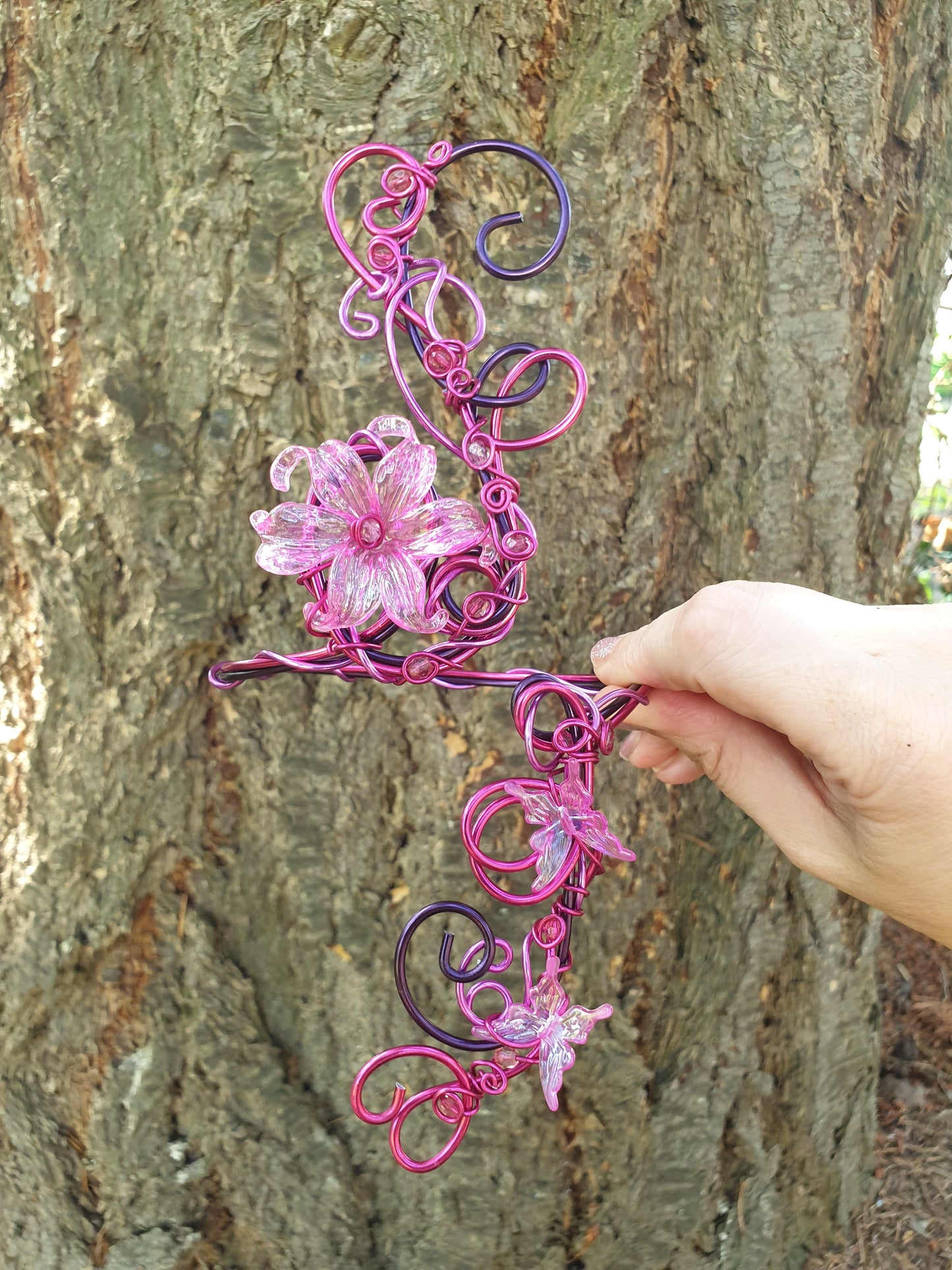 Bracelet de Bras Mauve-Rose Papillons et Fleurs