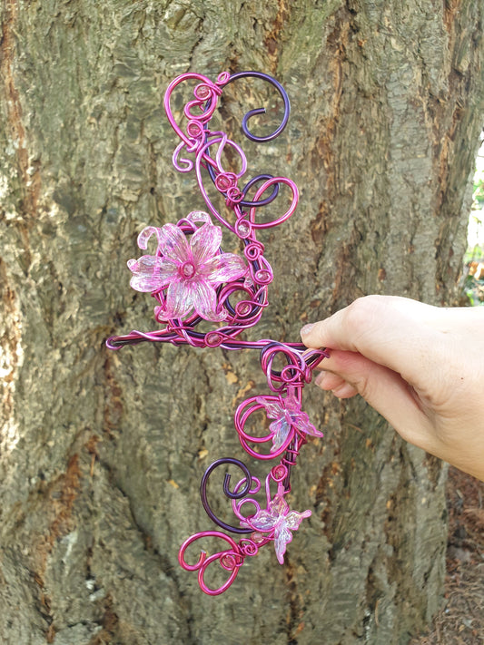 Bracelet de Bras Mauve-Rose Papillons et Fleurs