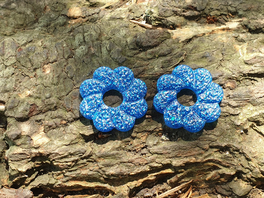 Paire de Pampilles Lisa Bleues Fleur 8 pétales