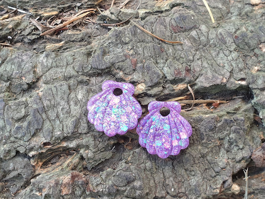 Paire de Pampilles coquillage Erina Mauve en résine